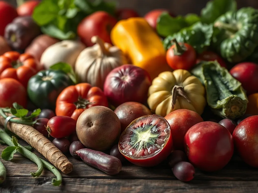 A detailed close-up of seasonal Italian vegetables and fruit