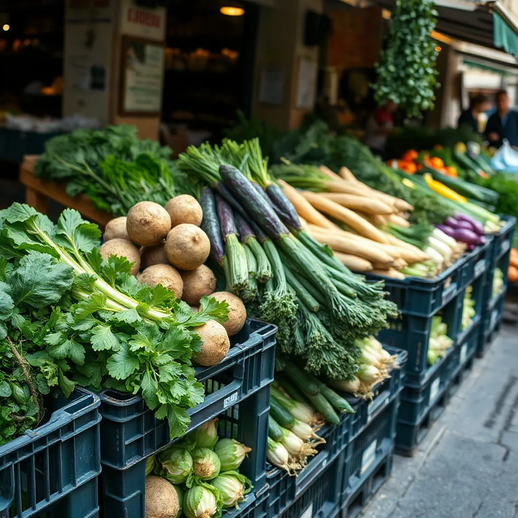 A professional photo of a local vegetable market in Florence